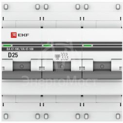 Выключатель автоматический модульный 3п D 25А 10кА ВА 47-100 PROxima EKF mcb47100-3-25D-pro