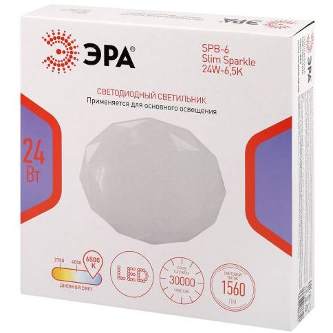 Светильник светодиодный Классик SPB-6 Slim Sparkle WH 24W-6.5K 24Вт 6500К без ДУ Эра Б0069788