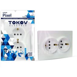 Розетка 2-м СП Pixel 16А IP20 с заземл. защ. шторки в сборе перламутр. TOKOV ELECTRIC TKE-PX-R2FZSF-C04