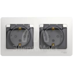 Розетка 2-м СП Glossa 16А IP44 защ. шторки с заземл. в сборе бел. SchE GSL000147