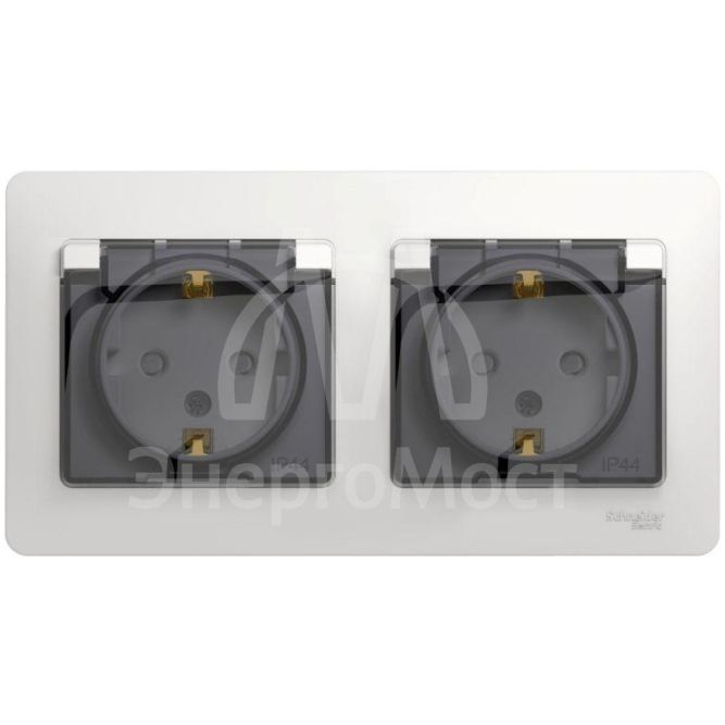 Розетка 2-м СП Glossa 16А IP44 защ. шторки с заземл. в сборе бел. SchE GSL000147
