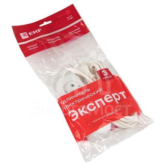 Удлинитель 3х3м без заземл. 10А IP20 Эксперт 2.2кВт ПВС 2х0.75 PROxima EKF UBA10-275-3-03