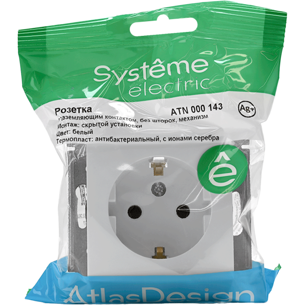 Механизм розетки 1-м СП AtlasDesign 16А с заземл. бел. SchE ATN000143