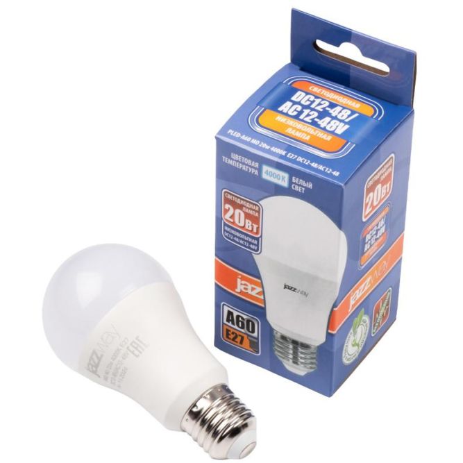 Лампа светодиодная низковольтная PLED-A60 MO 20Вт 4000К нейтр. бел. E27 12-48В AC/DC JazzWay 5050624