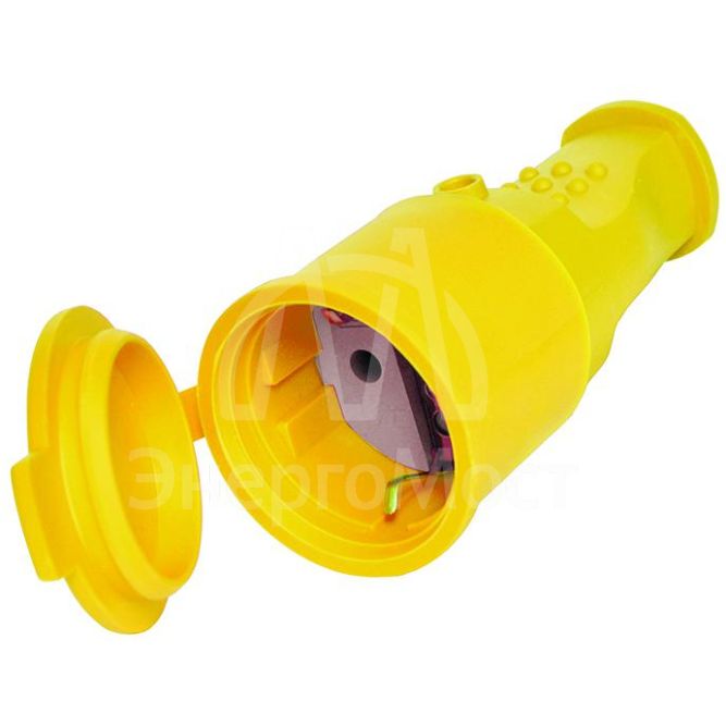 Разъем штепсельный 16А IP44 250В (еврослот) с заземл. каучук желт. Universal 3088