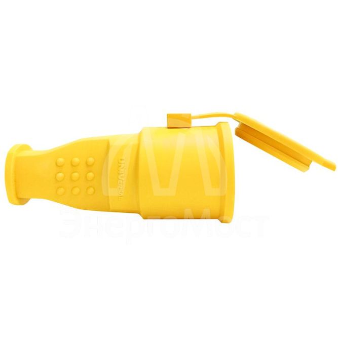 Разъем штепсельный 16А IP44 250В (еврослот) с заземл. каучук желт. Universal 3088