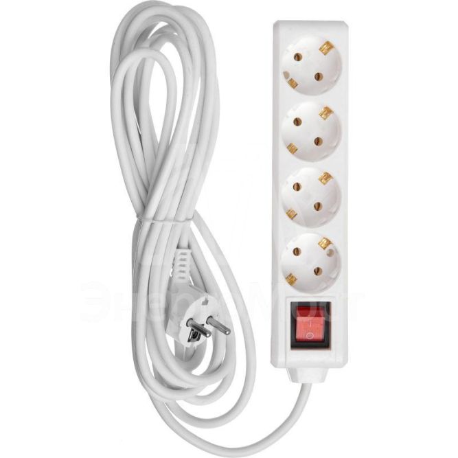 Удлинитель 4х5м с заземл. 16А IP20 У04К с выкл. 2P+PE IEK WYP10-16-04-05-ZK-N