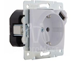 Механизм розетки 1-м СП KARINA 16А с з/к + USB разъем бел. LEZARD 707-0288-181