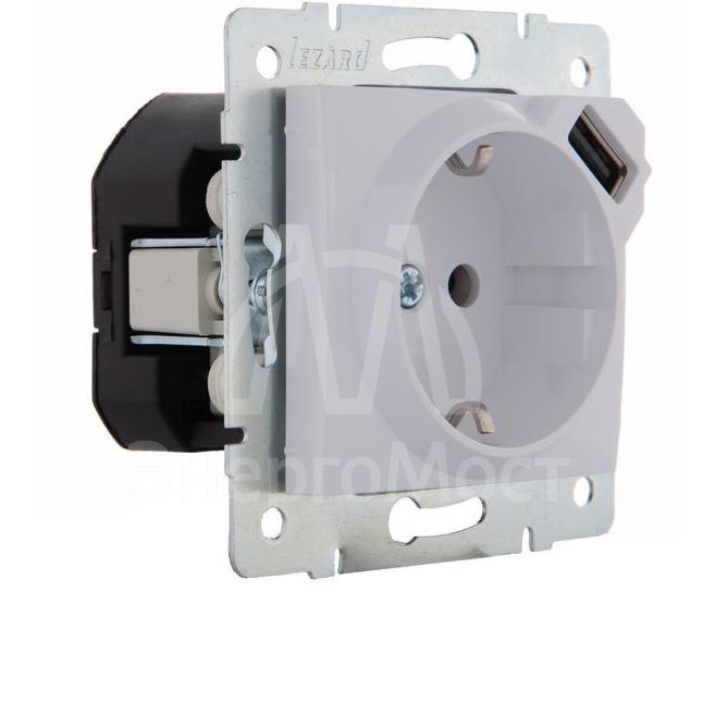 Механизм розетки 1-м СП KARINA 16А с з/к + USB разъем бел. LEZARD 707-0288-181