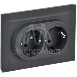 Розетка 2-м СП BRITE РСш12-3-БрГ 16А в сборе с заземл. защ. шторки графит IEK BR-R24-16-K53-F