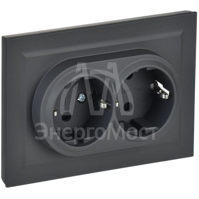 Розетка 2-м СП BRITE РСш12-3-БрГ 16А в сборе с заземл. защ. шторки графит IEK BR-R24-16-K53-F