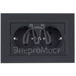 Розетка 2-м СП BRITE РСш12-3-БрГ 16А в сборе с заземл. защ. шторки графит IEK BR-R24-16-K53-F