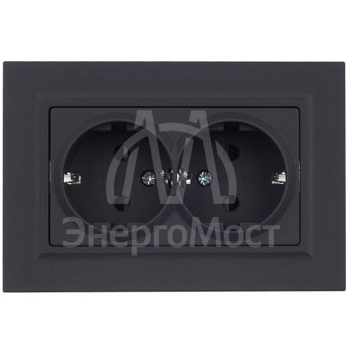 Розетка 2-м СП BRITE РСш12-3-БрГ 16А в сборе с заземл. защ. шторки графит IEK BR-R24-16-K53-F