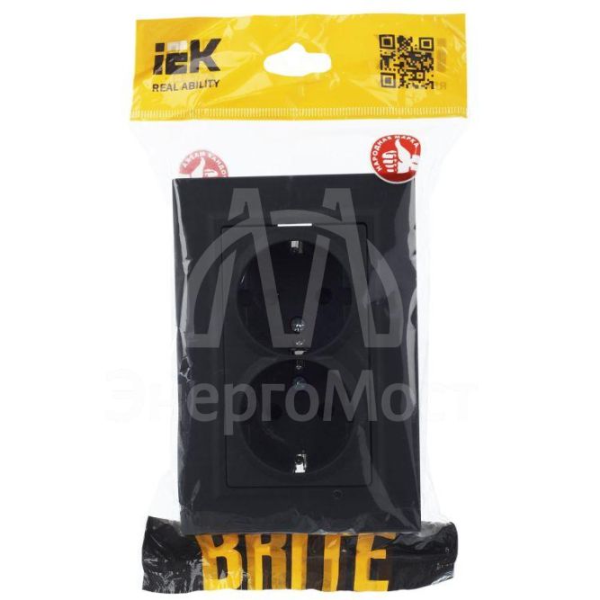 Розетка 2-м СП BRITE РСш12-3-БрГ 16А в сборе с заземл. защ. шторки графит IEK BR-R24-16-K53-F