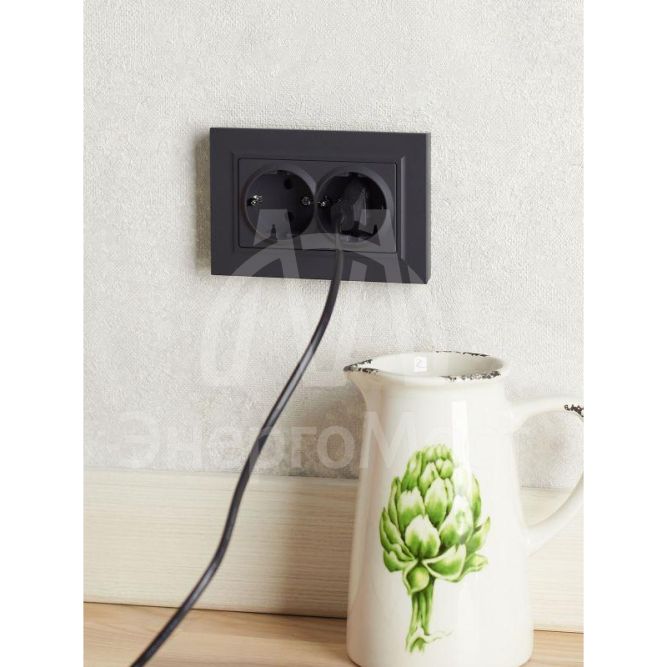 Розетка 2-м СП BRITE РСш12-3-БрГ 16А в сборе с заземл. защ. шторки графит IEK BR-R24-16-K53-F