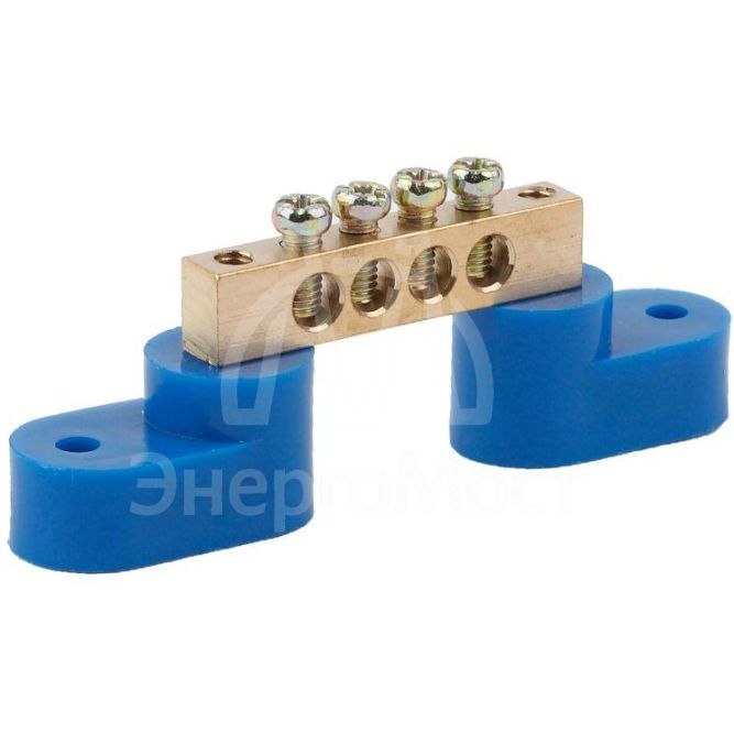 Шина N &amp;quot;ноль&amp;quot; на двух угловых изоляторах ШНИ-6х9-4-У2 NO-222-54 син. (уп.20шт) ЭРА Б0033434