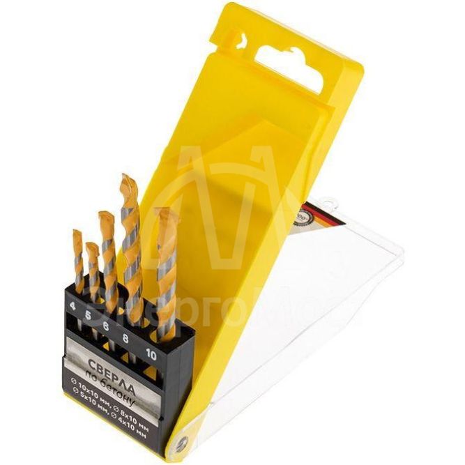 Набор сверл по бетону 4-5-6-8-10мм пластик. кейс Kranz KR-91-0411