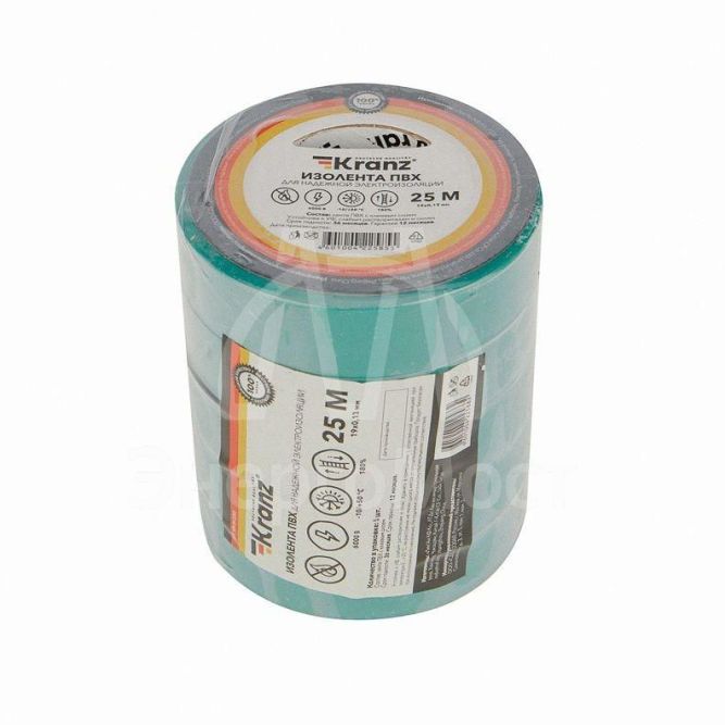 Изолента ПВХ 0.13х19мм 25м зел. Kranz KR-09-2203