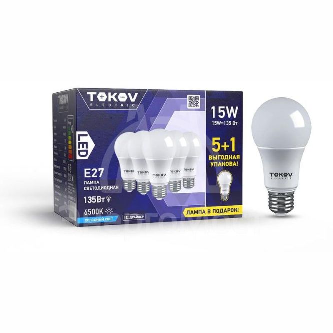 Лампа светодиодная 15Вт А60 6500К Е27 176-264В Promo 5+1 TOKOV ELECTRIC Promo-A60-E27-15-6.5K
