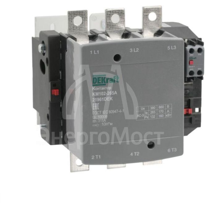 Контактор 265А 220В АС АС3 АС4 1НО+1НЗ КМ-102 DEKraft 21961DEK