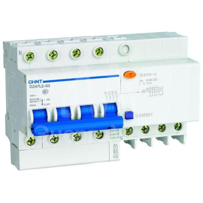 Выключатель автоматический дифференциального тока 4п C 40А 30мА тип AC 6кА DZ47LE-63 CHINT 199659