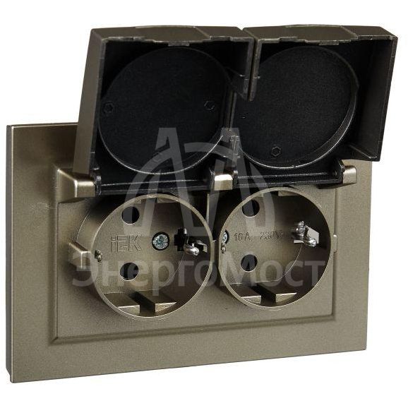 Розетка 2-м СП BRITE РСбш12-3-44-БрШ 16А в сборе IP44 с крышкой шампань IEK BR-R26-16-44-K37-F
