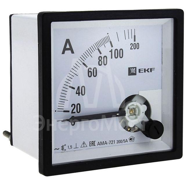 Амперметр аналоговый AM-A721 на панель 72х72 квадрат. вырез 400А трансф. подкл. EKF am-a721-400/ama-721-400