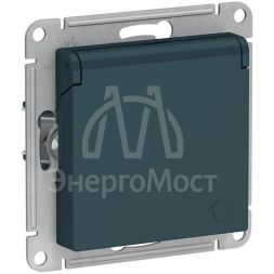Механизм розетки 1-м СП AtlasDesign 16А IP20 с заземл. защ. шторки с крышкой изумруд SchE ATN000846