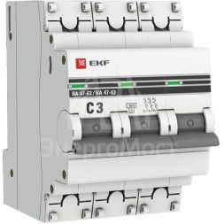 Выключатель автоматический модульный 3п C 3А 4.5кА ВА 47-63 PROxima EKF mcb4763-3-03C-pro