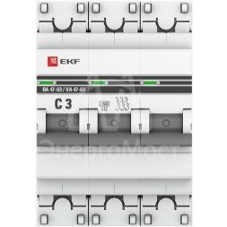 Выключатель автоматический модульный 3п C 3А 4.5кА ВА 47-63 PROxima EKF mcb4763-3-03C-pro