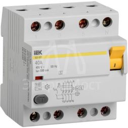 Выключатель дифференциального тока (УЗО) 4п 40А 300мА тип ACS ВД1-63S IEK MDV12-4-040-300