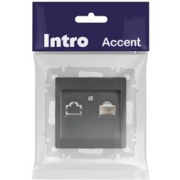 Розетка компьютерная 1-м СП Accent 6-303-07 RJ45 IP20 графит Intro Б0063638