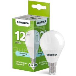 Лампа светодиодная G45 12Вт шар 6500К E14 230В GENERICA LL-G45-12-230-65-E14-G