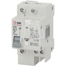 Выключатель автоматический дифференциального тока 1P+N 50А 30мА тип AC SIMPLE-mod-34 х-ка ЭРА Б0039292