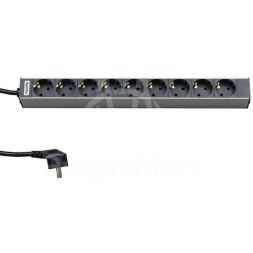 Блок розеток SHT19-9SH-2.5EU для шкафов 19дюйм горизонт. 9 универс. розеток 16А шнур 2.5м Hyperline 26449