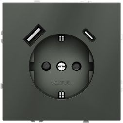 Розетка 1-м СП S70 16А с USB A+С с заземл. защ. шторки механизм титан Voltum VLS040506