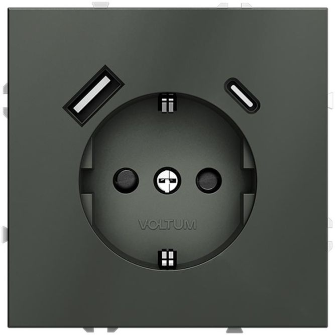 Розетка 1-м СП S70 16А с USB A+С с заземл. защ. шторки механизм титан Voltum VLS040506