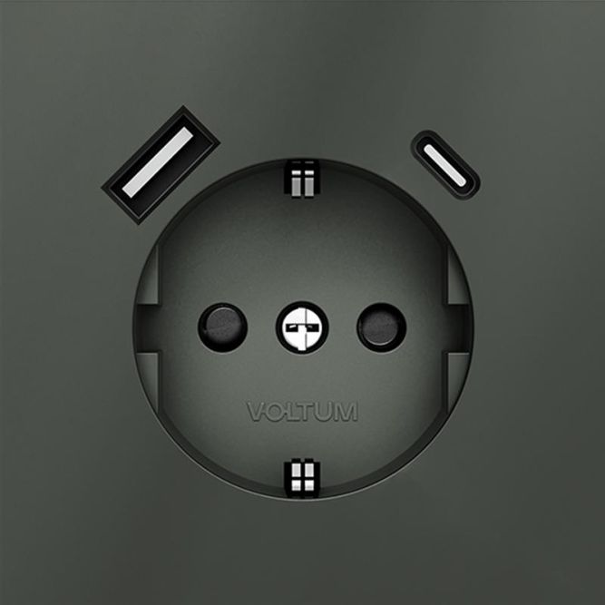Розетка 1-м СП S70 16А с USB A+С с заземл. защ. шторки механизм титан Voltum VLS040506