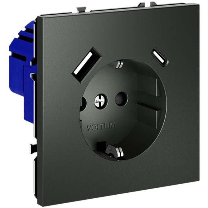 Розетка 1-м СП S70 16А с USB A+С с заземл. защ. шторки механизм титан Voltum VLS040506