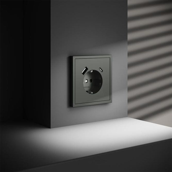 Розетка 1-м СП S70 16А с USB A+С с заземл. защ. шторки механизм титан Voltum VLS040506