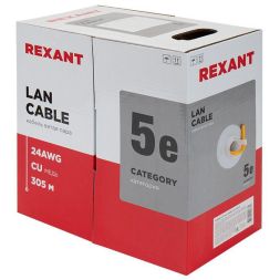 Кабель витая пара U/UTP кат.5E 4х2х24AWG LSZH нг(А)-HF INDOOR SOLID медь оранж. 305м (м) Rexant 01-0049