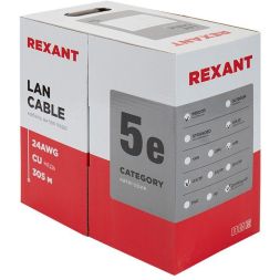 Кабель витая пара U/UTP кат.5E 4х2х24AWG LSZH нг(А)-HF INDOOR SOLID медь оранж. 305м (м) Rexant 01-0049