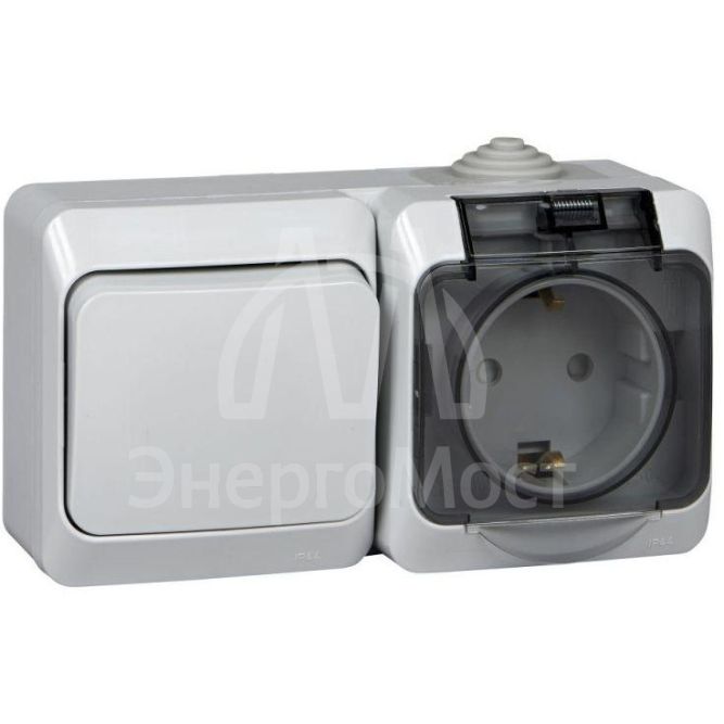 Блок ОП Этюд (1-кл. выкл. + евророз. защ. шторки) IP44 сер. SchE BPA16-241C