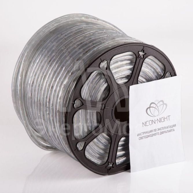 Шнур светодиодный Дюралайт постоянное свечение 2Вт бел. 36LED/м (уп.100м) Neon-Night 121-135