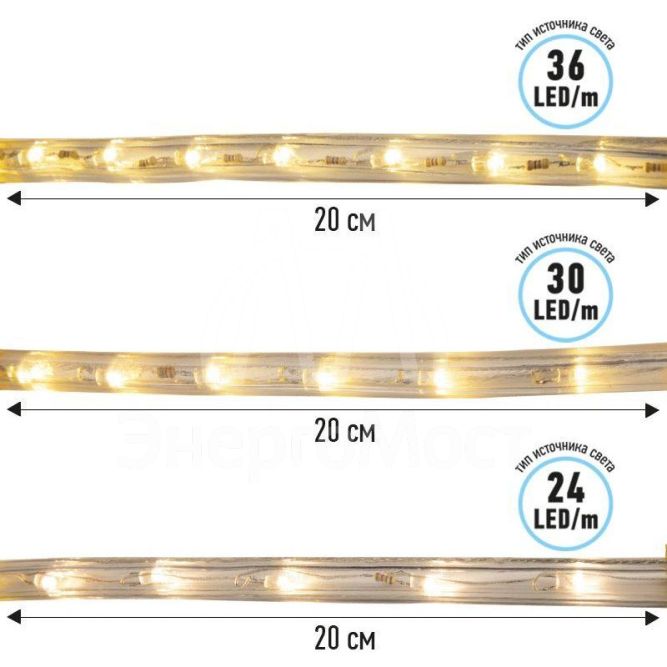 Шнур светодиодный Дюралайт постоянное свечение 2Вт бел. 36LED/м (уп.100м) Neon-Night 121-135
