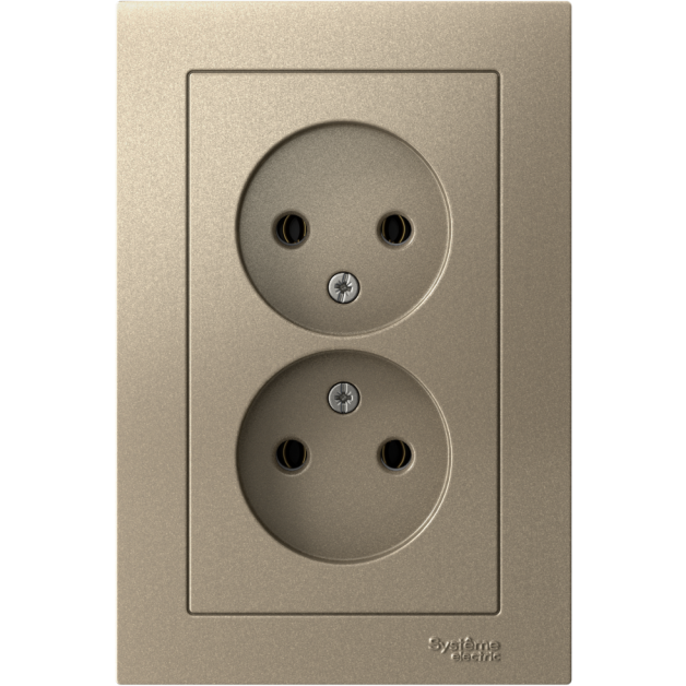 Розетка 2-м AtlasDesign 16А без заземл. в сборе шампань SchE ATN000520