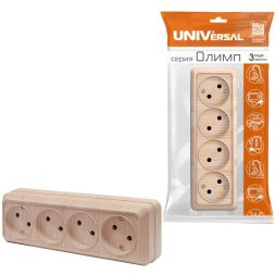 Розетка 4-м ОП Олимп без заземл. сосна UNIVersal 1174