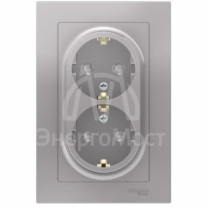 Розетка 2-м СП AtlasDesign 16А IP20 с заземл. защ. шторки в сборе алюм. SE ATN000326