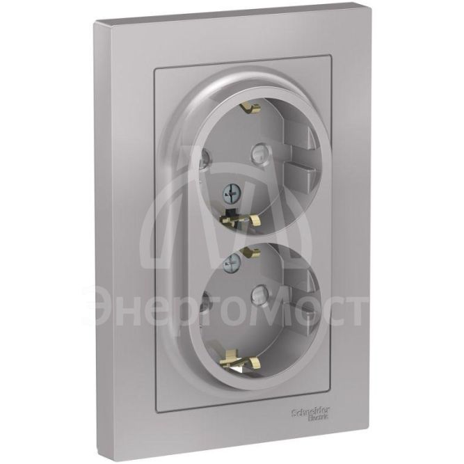 Розетка 2-м СП AtlasDesign 16А IP20 с заземл. защ. шторки в сборе алюм. SE ATN000326