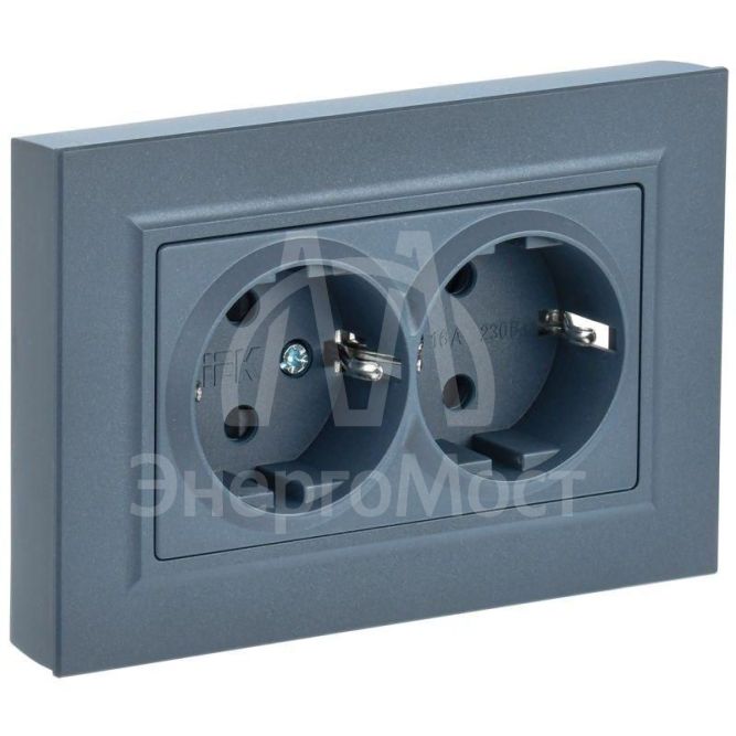 Розетка 2-м СП BRITE РСш12-3-БрМ 16А в сборе с заземл. защ. шторки маренго IEK BR-R24-16-K35-F